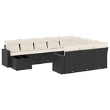 11 Piece Garden Sofa Set with Cushions Black Poly Rattan - Front View