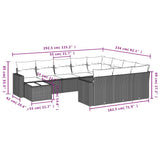 11 Piece Garden Sofa Set with Cushions Grey Poly Rattan - Low Angle