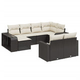 10 Piece Garden Sofa Set with Cushions Black Poly Rattan - Front View