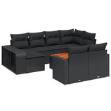 11 Piece Garden Sofa Set with Cushions Black Poly Rattan - Front View