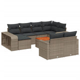 11 Piece Garden Sofa Set with Cushions Grey Poly Rattan - Front View