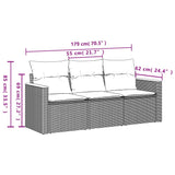 3 Piece Garden Sofa Set with Cushions Black Poly Rattan - Rear View