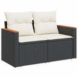 3 Piece Garden Sofa Set with Cushions Black Poly Rattan - Side View