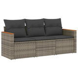 3 Piece Garden Sofa Set with Cushions Grey Poly Rattan - Front View