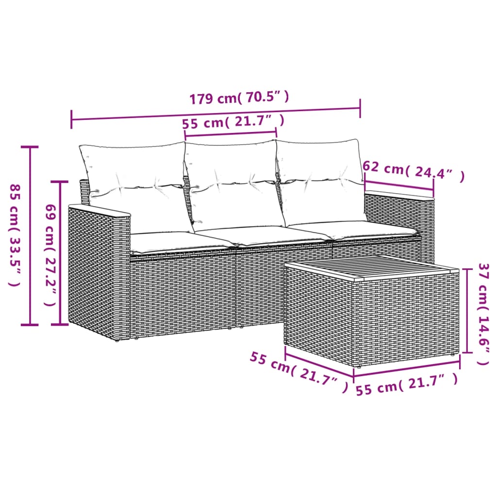 4 Piece Garden Sofa Set with Cushions Black Poly Rattan