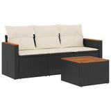 4 Piece Garden Sofa Set with Cushions Black Poly Rattan - Front View