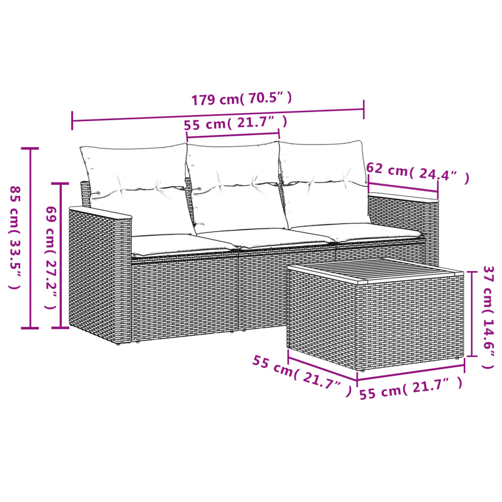 4 Piece Garden Sofa Set with Cushions Black Poly Rattan