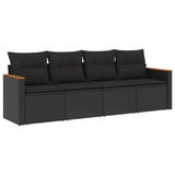 4 Piece Garden Sofa Set with Cushions Black Poly Rattan - Front View