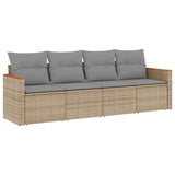 4 Piece Garden Sofa Set with Cushions Mix Beige Poly Rattan - Front View