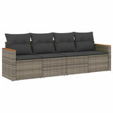 4 Piece Garden Sofa Set with Cushions Grey Poly Rattan - Front View