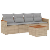 5 Piece Garden Sofa Set with Cushions Mix Beige Poly Rattan - Front View