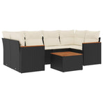 7 Piece Garden Sofa Set with Cushions Black Poly Rattan