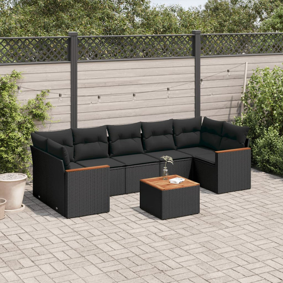 8 Piece Garden Sofa Set with Cushions Black Poly Rattan