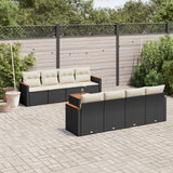 9 Piece Garden Sofa Set with Cushions Black Poly Rattan
