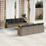 9 Piece Garden Sofa Set with Cushions Grey Poly Rattan - Front View