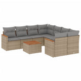 9 Piece Garden Sofa Set with Cushions Mix Beige Poly Rattan - Front View