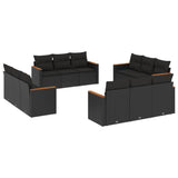12 Piece Garden Sofa Set with Cushions Black Poly Rattan - Front View