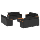 13 Piece Garden Sofa Set with Cushions Black Poly Rattan - Front View