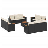 13 Piece Garden Sofa Set with Cushions Black Poly Rattan - Front View