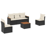 6 Piece Garden Sofa Set with Cushions Black Poly Rattan - Front View