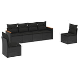 6 Piece Garden Sofa Set with Cushions Black Poly Rattan - Front View