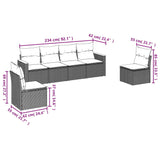 6 Piece Garden Sofa Set with Cushions Black Poly Rattan - Rear View