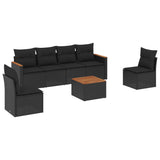 7 Piece Garden Sofa Set with Cushions Black Poly Rattan - Front View