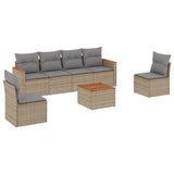 7 Piece Garden Sofa Set with Cushions Mix Beige Poly Rattan - Front View