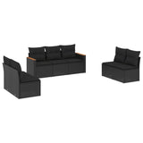 7 Piece Garden Sofa Set with Cushions Black Poly Rattan - Front View