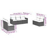 7 Piece Garden Sofa Set with Cushions Black Poly Rattan - Rear View