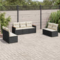 7 Piece Garden Sofa Set with Cushions Black Poly Rattan