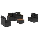 8 Piece Garden Sofa Set with Cushions Black Poly Rattan - Front View