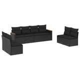 8 Piece Garden Sofa Set with Cushions Black Poly Rattan - Front View