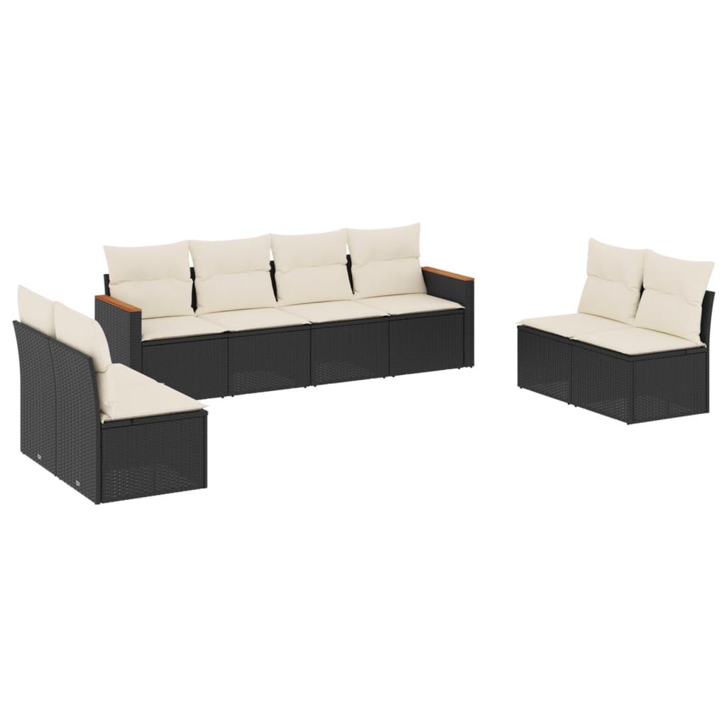 8 Piece Garden Sofa Set with Cushions Black Poly Rattan