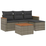 5 Piece Garden Sofa Set with Cushions Grey Poly Rattan - Front View