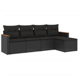 5 Piece Garden Sofa Set with Cushions Black Poly Rattan - Front View