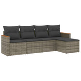 5 Piece Garden Sofa Set with Cushions Grey Poly Rattan - Front View