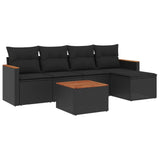 6 Piece Garden Sofa Set with Cushions Black Poly Rattan - Front View