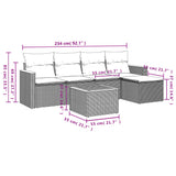 6 Piece Garden Sofa Set with Cushions Black Poly Rattan - Low Angle