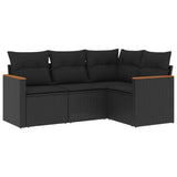 4 Piece Garden Sofa Set with Cushions Black Poly Rattan - Front View