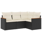 4 Piece Garden Sofa Set with Cushions Black Poly Rattan - Front View