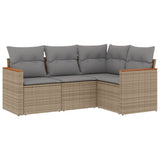 4 Piece Garden Sofa Set with Cushions Mix Beige Poly Rattan - Front View