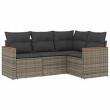 4 Piece Garden Sofa Set with Cushions Grey Poly Rattan - Front View