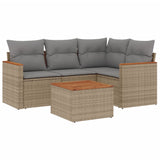 5 Piece Garden Sofa Set with Cushions Mix Beige Poly Rattan - Front View