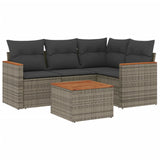 5 Piece Garden Sofa Set with Cushions Grey Poly Rattan - Front View