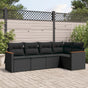 5 Piece Garden Sofa Set with Cushions Black Poly Rattan