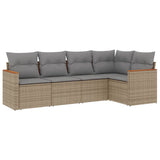 5 Piece Garden Sofa Set with Cushions Mix Beige Poly Rattan - Front View