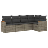 5 Piece Garden Sofa Set with Cushions Grey Poly Rattan - Front View