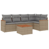 6 Piece Garden Sofa Set with Cushions Mix Beige Poly Rattan - Front View