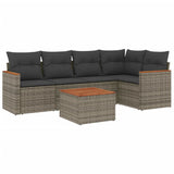 6 Piece Garden Sofa Set with Cushions Grey Poly Rattan - Front View
